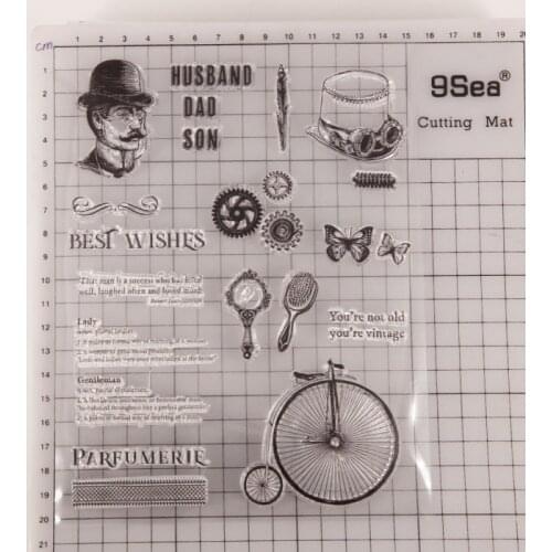 15.5x20 Vintage Husband Dad Son Bicycle Hat Transparent Clear Silicone Stamp/Seal for DIY Scrapbooking/photo Album Decorative