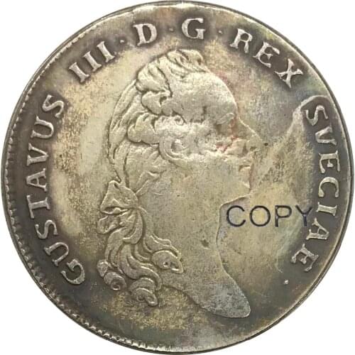 1776 Sweden 1 Riksdaler / 3 Daler Silvermynt Cupronickel Plated Silver Copy Coin
