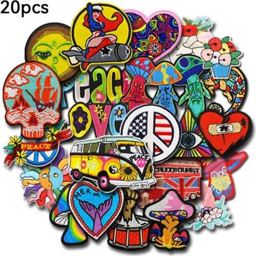 20Pcs/lot Love skull lizard Embroidery Patches for Clothing Appliques Clothes Stickers Iron on bags Kid Dress Decoration