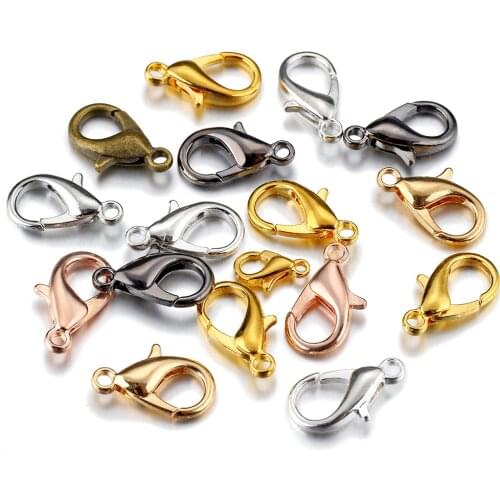 50pcs 10/12/14mm Lobster Clasps Findings For Jewelry Making DIY Necklace Bracelet Ends Closure Connectors Accessories Wholesale