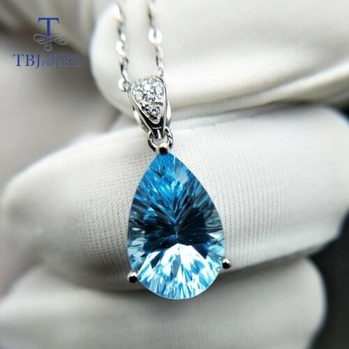 TBJ,Big shiny pendant with natural sky blue topaz concave cut in 925 sterling silver fine jewelry for women & girl with gift box