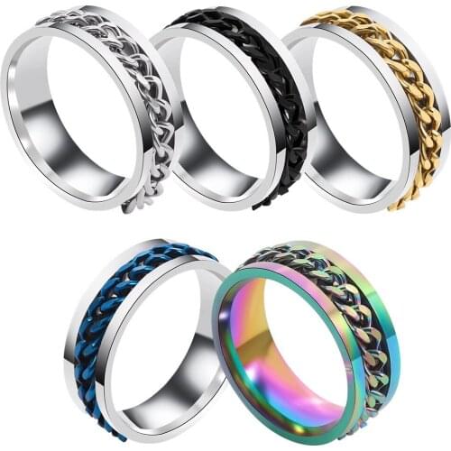1 Piece Mens Womens Ring Fashion Stainless Steel Chain Spin Band Jewelry 5 Colors Party Gifts Brand New