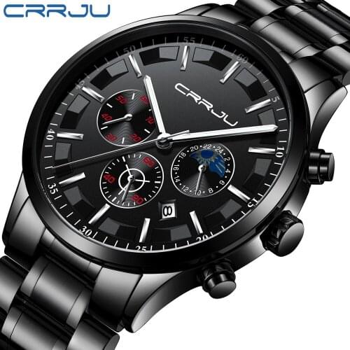 CRRJU NEW Man Watches Sports Stainless Steel Quartz Watch Fashion Bracelet for Men Waterproof Quartz Clock Relogio Masculino