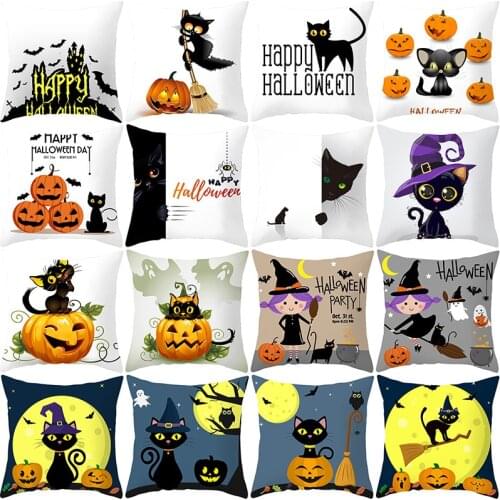 Halloween Pumpkin Black Cat Series Decorative Pillowcase Cushions for Sofa Polyester Pillowcover Decorative