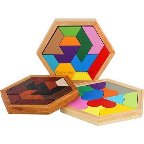 DHL 50set Wood Geometric Abnormity Shape Puzzle Wooden Tangram/Jigsaw Board Kids Children Educational Toys