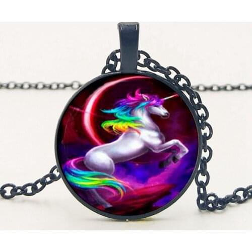 HOT! NEW 3 Color 2019 New Fashion Colorful One-horned Horse Crystal Glass Pendant Necklace Jewelry Necklace Private Order