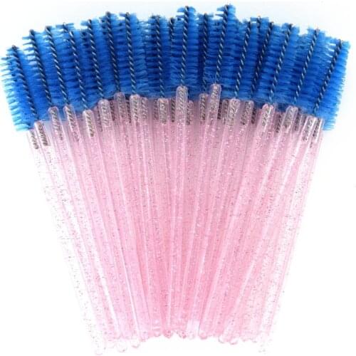Good Quality Disposable 50 Pcs/Pack Crystal Eyelash Makeup Brush Diamond Handle Mascara Wands Eyelash Extension Tool