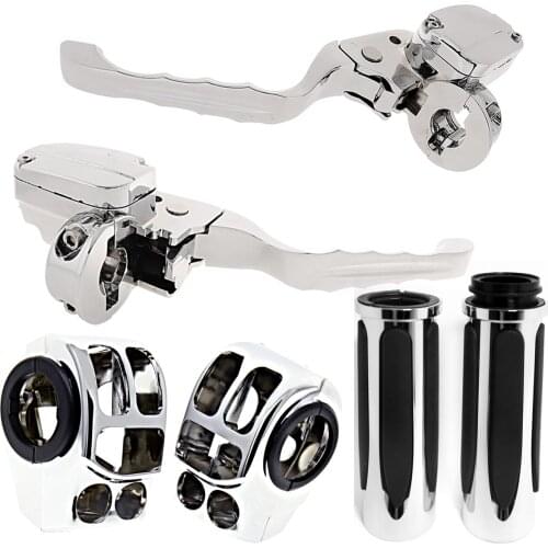 Chrome Handlebar Control Kit With Brake Hydraulic Clutch And Switch Housing Hand Grips For Harley Touring Street Glide 2014-2020
