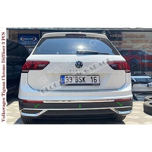 For VW Volkswagen Tiguan 2 Chrome Exhaust Diffuser 2020 2021 Rear 3 PCS Auto Car Accessory Ornament Chrome Exhaust View Sport
