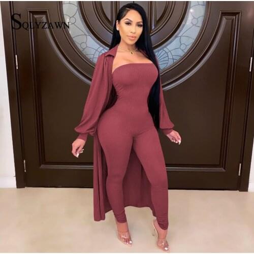 Autum Winter Women Sets Full Sleeve Jacket + Skinny Jumpsuits Suit Two Piece Set Sexy Night Tracksuits Club Party Outfit S-3XL