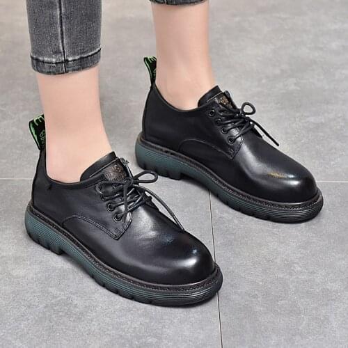 British Style Leather Shoes Womens Shoes Thick-soled Casual Shoes 2021 Spring and Autumn Trend Top Layer Cowhide Low Top