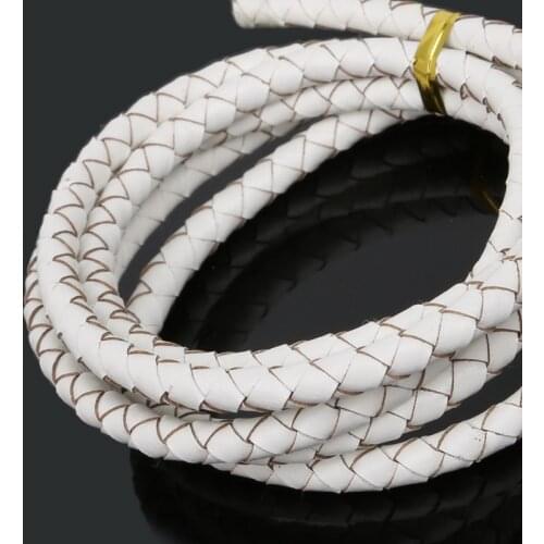 Genuine Braided Leather Round Cord 5mm Jewelry DIY Black/White/Brown Colors Thread Making Fit Necklace Bracelet Jewelry Findings