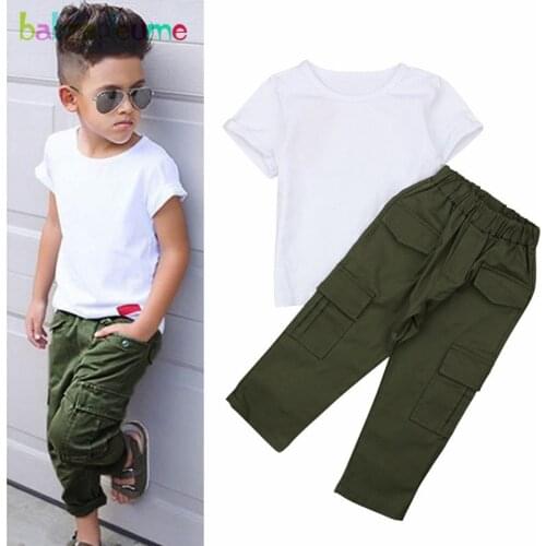 2Piece/3-7Years/Summer Toddler Boys Clothes Fashion Cotton Short Sleeve Baby T-shirt+Casual Pants Children Clothing Set BC1464-1