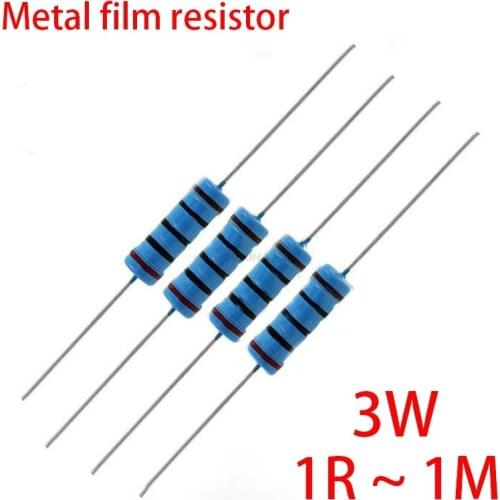 20pcs 3W Metal film resistor 1% 1R ~ 1M 1R 4.7R 10R 22R 33R 47R 1K 4.7K 10K 100K 1 4.7 10 22 33 47 4K7 ohm resistance