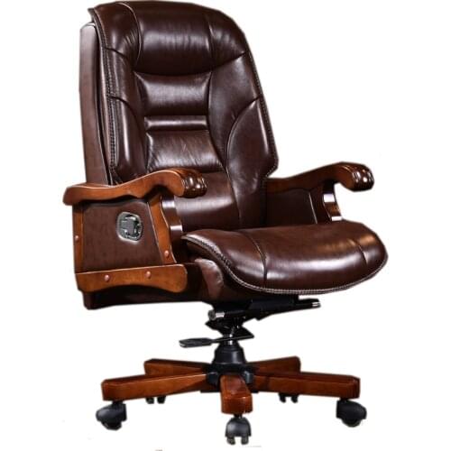 Fashion Minimalist Modern Boss Leather Reclining Massage Solid Wood Feet Executive Chair Leather Home Study Swivel Office Chair