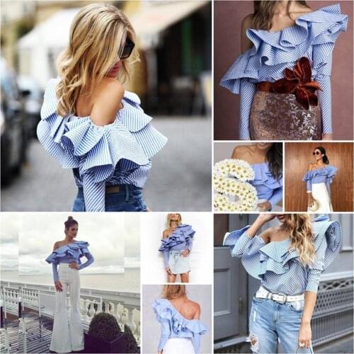 Fashion Elegant Womens Ladies One Off Shoulder Casual Ruffle Frill Tops Loose Blouse Shirt Plus Size