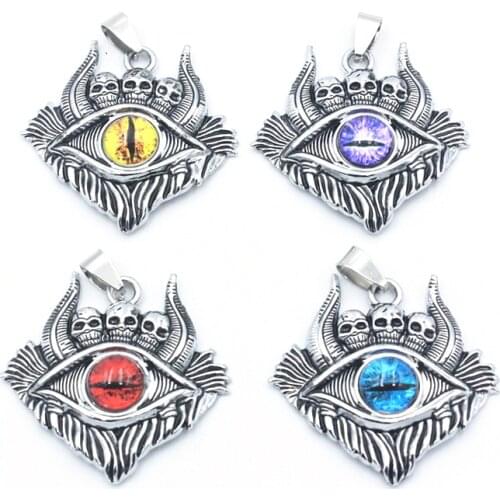 Eye of Hell Opal Skull Stainless Steel Chain 24" Men Necklaces Pendants Chain Punk for Boyfriend Male Jewelry Gift XL73