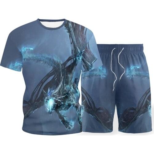 2021 summer new personality fashion mens Harajuku 3D digital printing T-shirt mens casual running wear sports suit