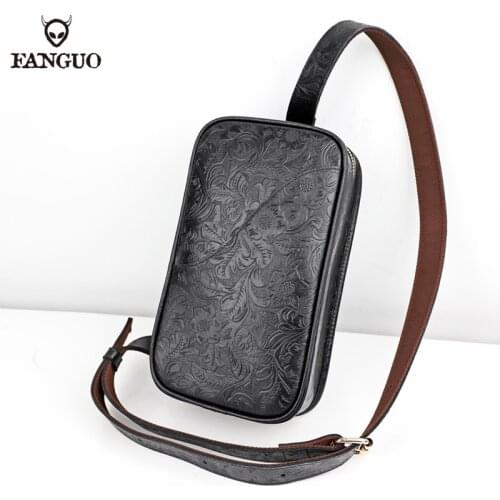 Mens Crossbody Bag Genuine Leather Shoulder Sling Bag Multi-function Male Messenger Chest Pack For Short Travel