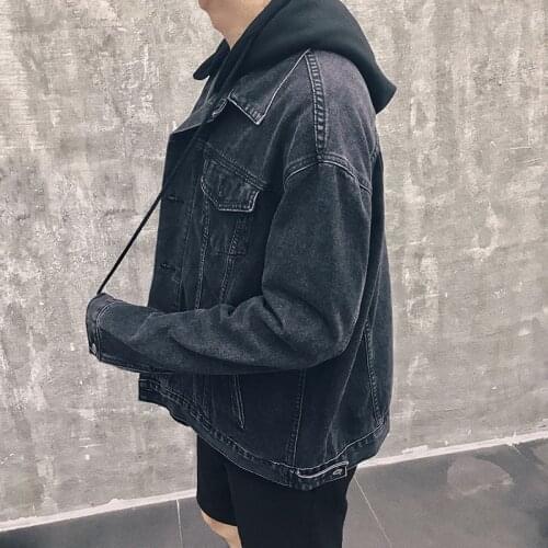 2021 Jean Jackets Oversize Men\s Hip Hop Fashion Loose Denim Jackets Men Hooded Korean Outwear Coat Male Autumn