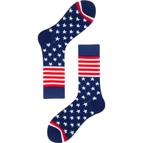 Men Cotton Socks American Flags Stars Cool Creative Happy Funny Socks Comfortable Soft Adult Casual Crew Socks Autumn Winter