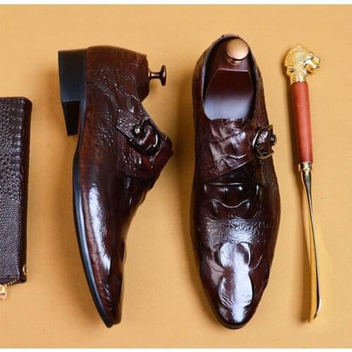 2021 Sipriks Mens Genuine Leather Single Monk Strap Leisure Shoes Pointed Casual Shoes Male Wedding Formal Tuxedo Gents Suits 46