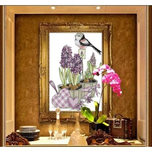 Bird on a flowerpot Cross Stitch Kits Living room Printed patterns canvas Embroidery Needlework set Cross-stitch DIY Home Decor