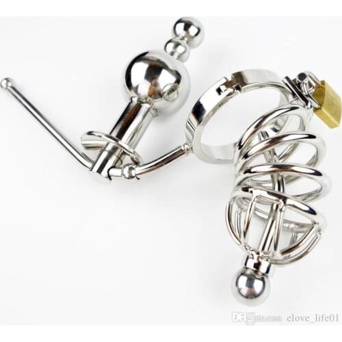 Stainless Steel Cock Cage With Anal Plug Male Chastity Device For Men Penis Sleeve Dick Lock Butt Plug Metal Sex Toy