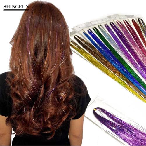 Nissi Color Tinsel Hair Glitter Extension Sparkle Bling Colorful Bright Gold and Silver Line Pick Dyed Wig