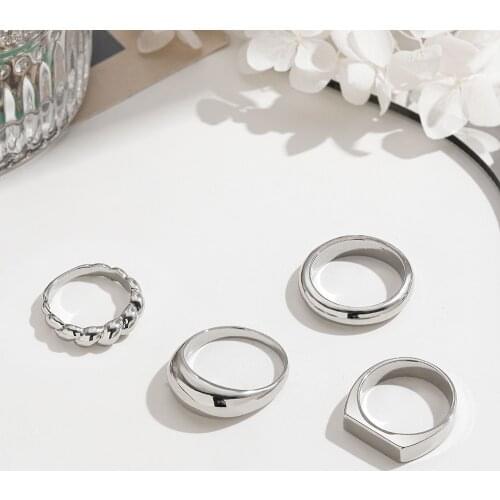 New Fashion Silver Color Geometric Round Circle Thick Chunky Rings Minimalist Twisted Stacking Finger Ring Wedding Jewelry Gifts