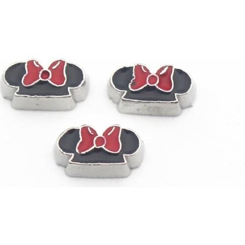 Newest 10pcs/lot mouse bowknot Silver floating charms living glass memory floating lockets diy Accessory pendant