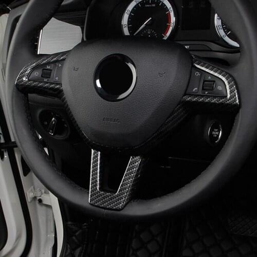 Fit For Skoda Kodiaq 2017 2018 ABS Carbon fibre Car Steering wheel Button frame Cover Trim car styling accessories 1pcs