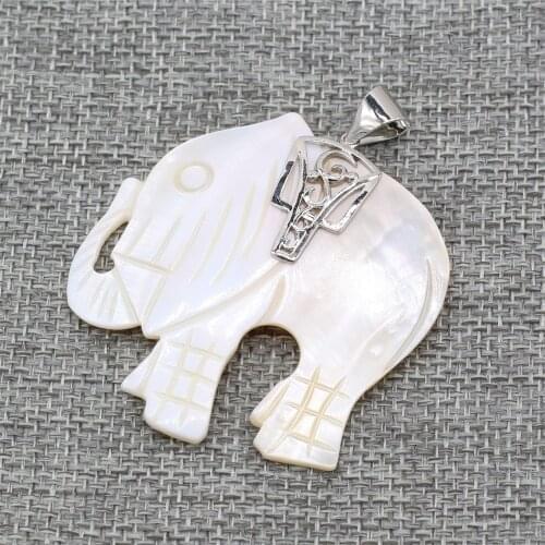 Natural White Shell Pendant Wildlife Animals Elephant Charms Pendant For Making DIY Jewelry Necklaces Fashion Gift 52x57mm