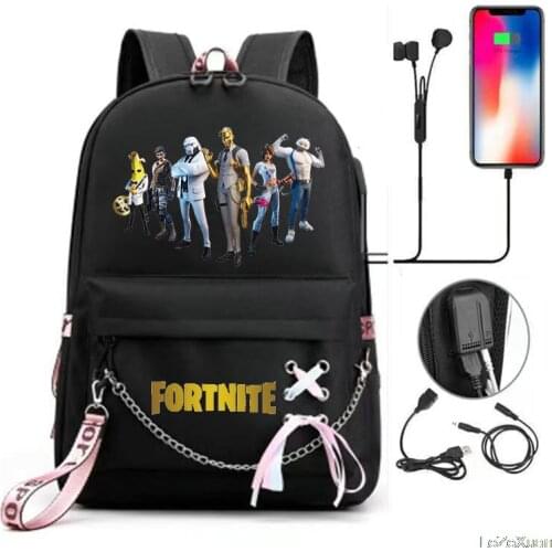 Fortnite Backpack Boys Girls SchoolBag Travel Backpack USB Charging Backpack With Headphones Hole Student Bag