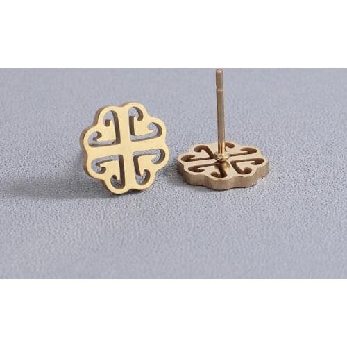 Kinitial Stainless Steel Heart Stud Earrings for Women Girl Fashion Engagement Jewelry Gift Punk Geometric Cross Brincos