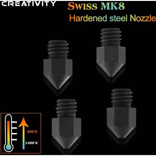 Swiss MK8 Hardened Steel Nozzle High Temperature M6 Thread 1.75MM Filament for For Ender-3 CR10 3D Printers Hotend
