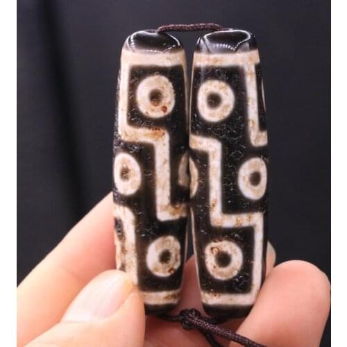 Treasure Magic LKbrother Top Quality Pair of 5A Super Treasure Tibetan Old Agate 9 Eye dZi Bead Amulet TTT