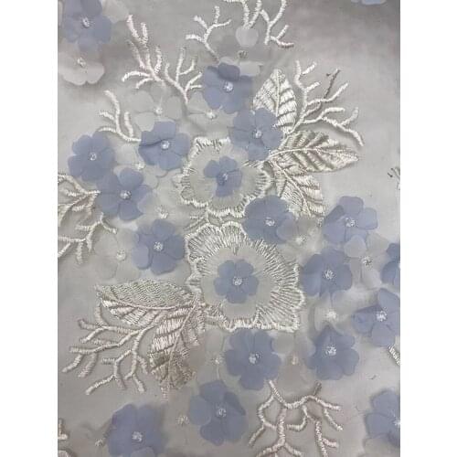 Fresh and elegant 3D decal silver embroidery French tulle lace African lace fabric fashion skirt design fabric