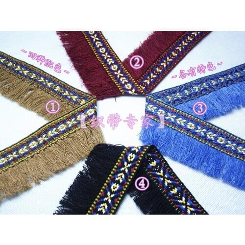 Nations style T/C jacquard ribbon tassel, 2cm wide ribbon, 2.7cm long fringe, XERY-GN0231