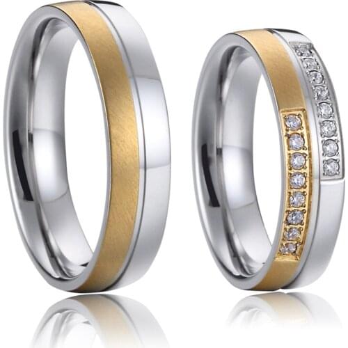 Top Quality Golden Alliance Western Wedding Rings for couple his and hers marriage Titanium Jewelry finger ring