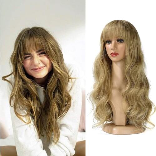 XBwig Long Black to Brown Ombre Wigs Synthetic Wigs For Black/White Women Glueless Wavy Cosplay Wigs Heat Resistant hair Wig