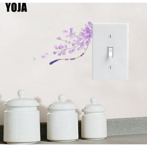 YOJA Cartoon Lovely Purple Flying Flower PVC Switch Sticker Childish European Style Decorative Wall Decal 15SS0084