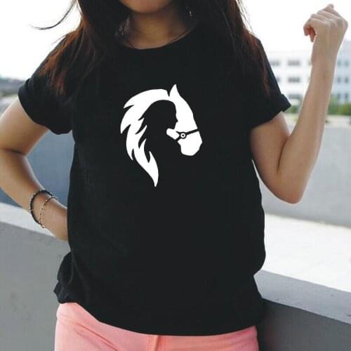 Silhouette of Girl and Horse Print Women T-shirt Summer Cotton Tee Shirt Femme Harajuku Casual T Shirt Women Tops Camiseta Mujer