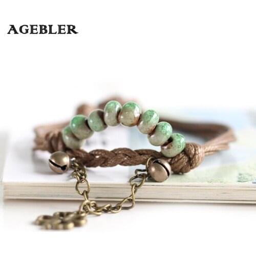 2018 Handmade Bracelets For Women Ceramic Ice Cracked Beaded Women Fashion Jewelry Pendant Rope Chain Pulseiras