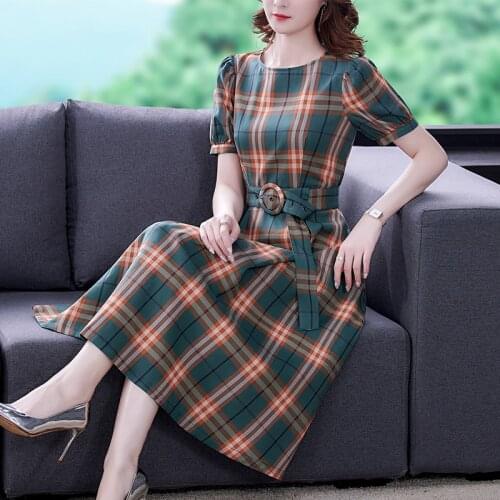 2021 Vintage 3XL Plus Size Office Lady Sundress Summer Casual Plaid Print Midi Shirt Dress Women Elegant Bodycon Party Vestidos