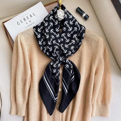 Women Scarf Silk Feeling Hair Neck Scarves Square Brand Office Printing Hotel Waiter Flight Attendants Handkerchief Rings 90CM