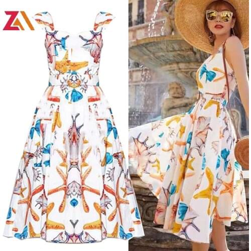 ZALady designer beach Bohemia midi dresses woman clothing elegant floral Spaghetti strap chic party night boho dress vestidos