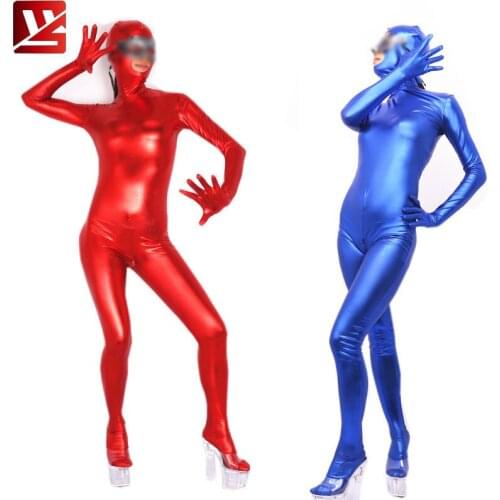 MEISE Women Cosplay Full Body PU Faux Leather Shiny Leotard Bodysuit Zipper Open Crotch Elastic Bodysuit Erotic Lingerie Plus