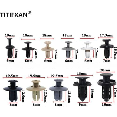 100PCS 5mm 6mm 7mm 8mm 9mm 10mm Hole car bumper fender screws fasteners cilps for Honda Ford Lada Fiat Renault Kia Volkswagen