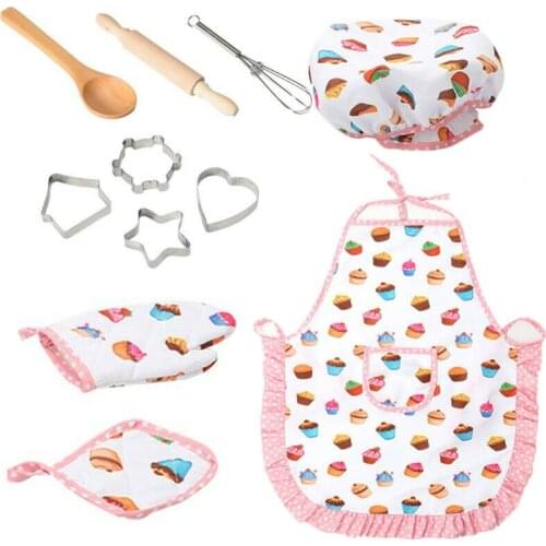Hot 11PCs Role Play Children Kitchen Cooking Baking Girls Toys Cooker Play Set Hot New Children Kids Kitchen Bake Set Hat+Apron